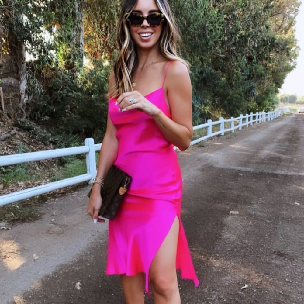 Elegant Hot Pink Midi 100% Silk Dress - Jennifer Hope Zozo Slip Dress